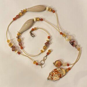 Manuela Zanvettori Murano Blown Glass, 26" Necklace to drop (6.5"), Cream & Rust